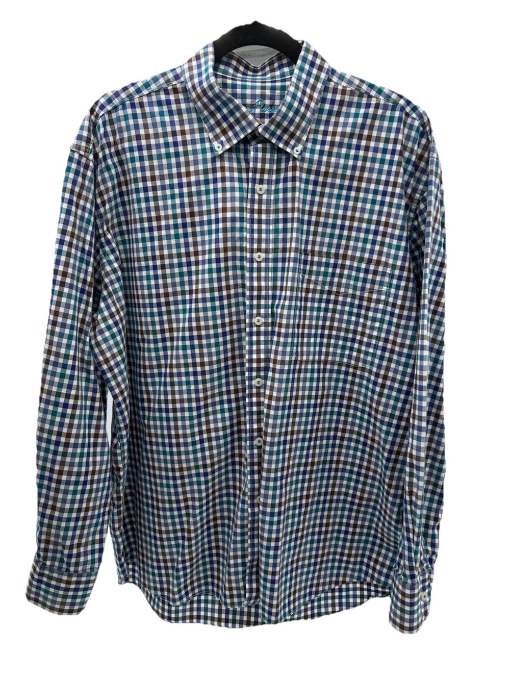 Alan Flusser Blue, Green & Brown Checked Button-Down Shirt
